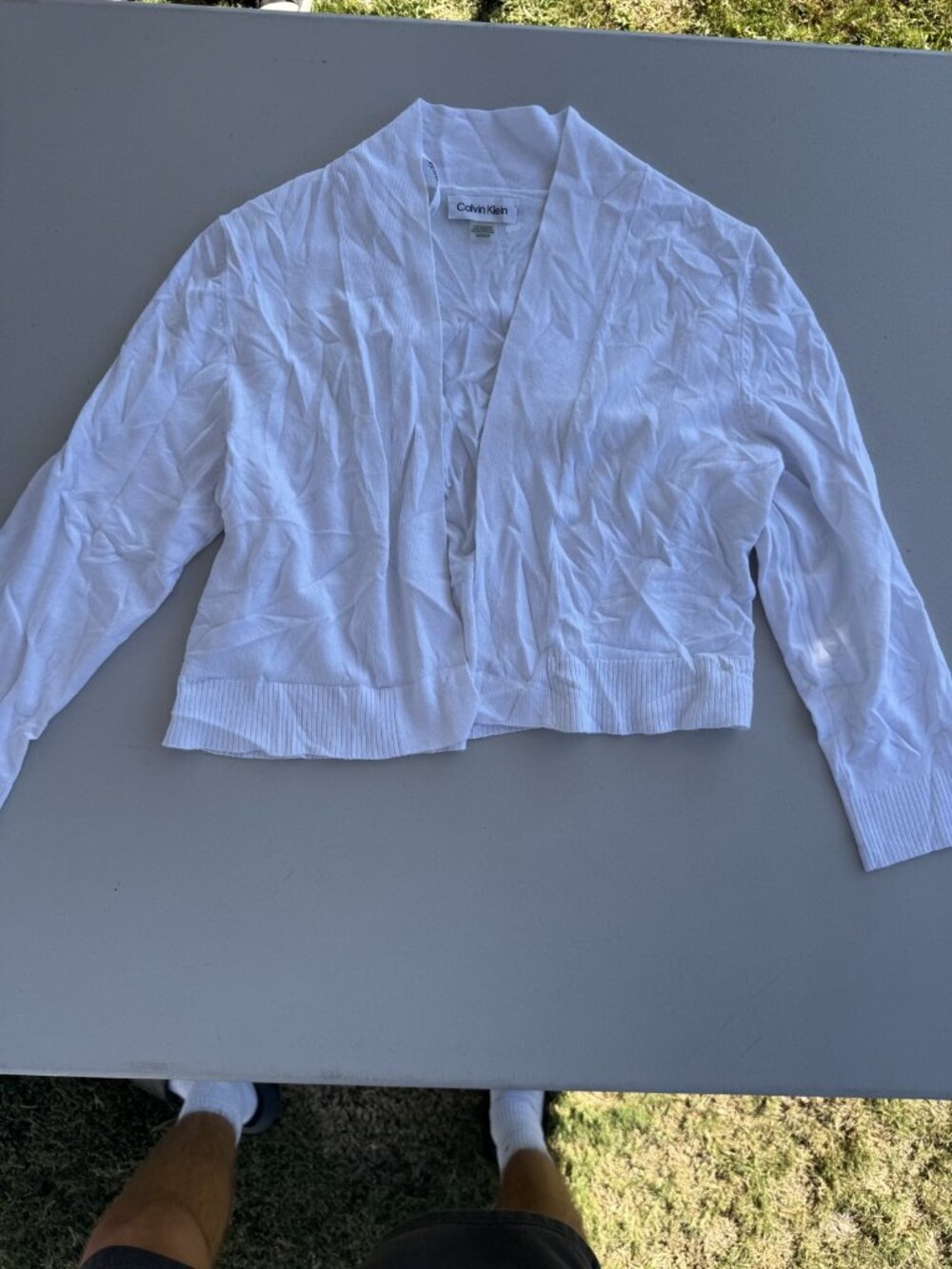 Calvin Klein White Ribbed Open Front Cardigan M